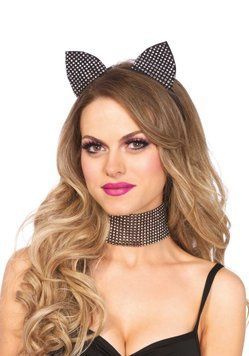 Набір кішечки зі стразами Leg Avenue Cat ear headband & choker set, широкий чокер та вушка фото і опис