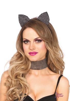 Набор кошечки со стразами Leg Avenue Cat ear headband & choker set, широкий чокер и ушки фото и описание