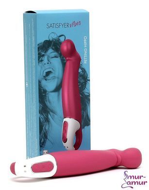 Потужний вібратор Satisfyer Vibes Petting Hippo з гнучким стовбуром, літій силікон, 12 режимів фото і опис