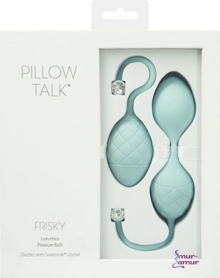 Роскошные вагинальные шарики PILLOW TALK - Frisky Teal с кристаллом, диаметр 3,2см, вес 49-75гр фото и описание