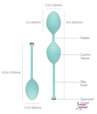 Розкішні вагінальні кульки PILLOW TALK - Frisky Teal з кристалом, діаметр 3,2 см, вага 49-75 гр фото і опис