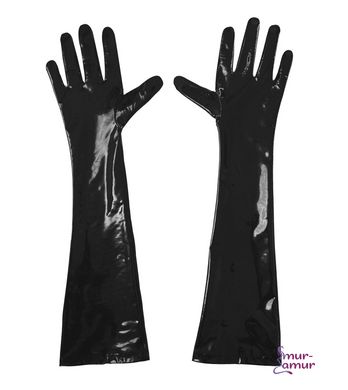Глянцевые виниловые перчатки Art of Sex - Lora, размер М, цвет Черный фото и описание