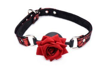 Кляп з трояндою Master Series: Eye-Catching Ball Gag With Rose, чорно-червоний фото і опис