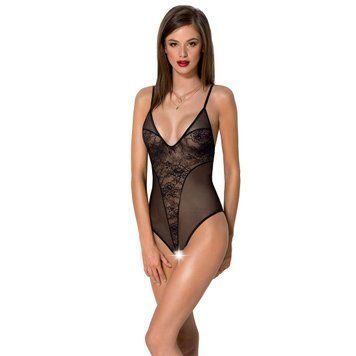 Боди с ажурным декором и открытым шагом Passion URSULA BODY XXL/XXXL, black фото и описание