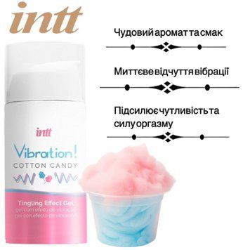 Жидкий вибратор Intt Vibration Cotton Candy (15 мл), густой гель, очень вкусный, действует до 30 мин фото и описание