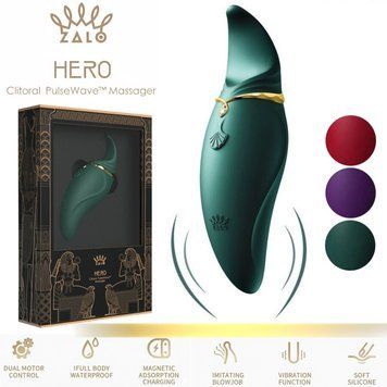 Вібратор 2в1 з язичком Zalo &mdash; Hero Jewel Green, кристал Swarovski