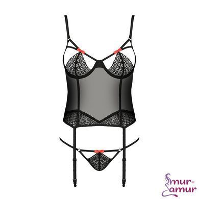 Корсет с пажами PERDITA CORSET black L/XL - Passion Exclusive, стрэпы,трусики, укороченный фото и описание