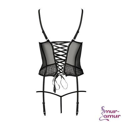 Корсет с пажами PERDITA CORSET black L/XL - Passion Exclusive, стрэпы,трусики, укороченный фото и описание