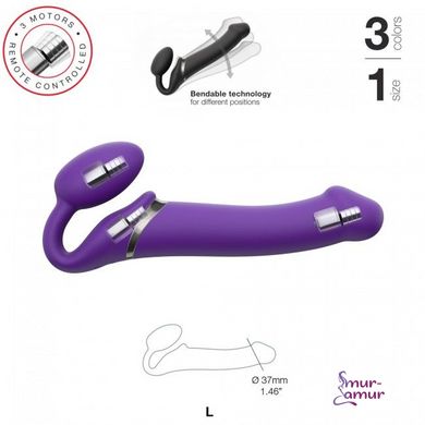 Безремневой страпон с вибрацией Strap-On-Me Vibrating Violet L, диаметр 3,7см, пульт ДУ, регулируемы фото і опис