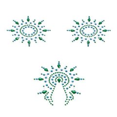 Пэстис з кристалів Petits Joujoux Gloria set of 3 - Green/Blue, прикраса на груди і вульву фото і опис