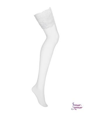 Чулки под пояс с широким кружевом Obsessive 810-STO-2 stockings L/XL, белые фото и описание