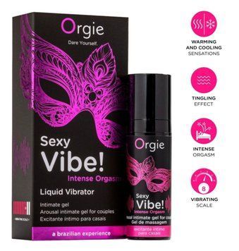 Жидкий вибратор Orgie Sexy Vibe! Intense Orgasm, 15 мл, тепло-холод, очень мощный фото и описание