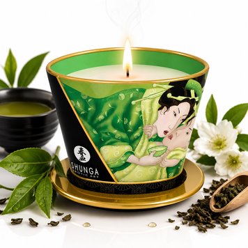 Массажная свеча Shunga Massage Candle &ndash; Exotic Green Tea (170 мл) с афродизиаками фото и описание