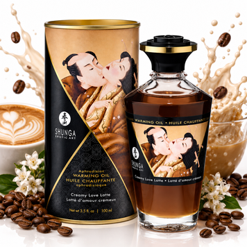 Разогревающее масло Shunga Aphrodisiac Warming Oil - Creamy Love Latte (100 мл) без сахара, вкусный