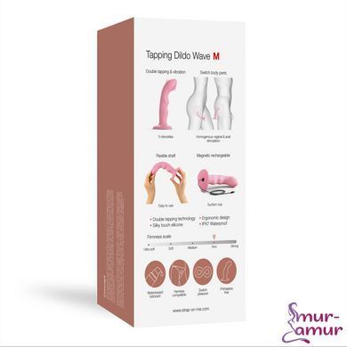 Насадка для страпона с двойной точечной пульсацией Strap-On-Me TAPPING DILDO WAVE &ndash; CORAL PINK, М фото и описание