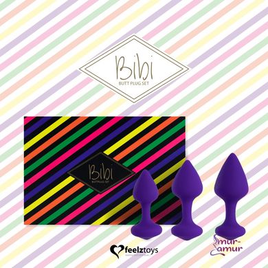 Набір силіконових анальних пробок FeelzToys - Bibi Butt Plug Set 3 pcs Purple фото і опис