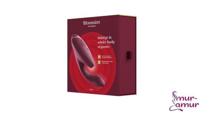 Подвійний вакуумний кліторальний стимулятор з вібрацією Womanizer Duo 2 - Bordeaux, незалежні мотори фото і опис