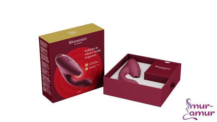Подвійний вакуумний кліторальний стимулятор з вібрацією Womanizer Duo 2 - Bordeaux, незалежні мотори фото і опис