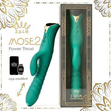 Смарт пульсатор-кролик с вибрацией Zalo Mose 2 Turquoise Green, подогрев до 42&deg;C, кристалл Swarovski