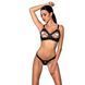 Комплект з екошкіри Passion CELINE BIKINI S/M black відкритий бра зі стрічками, стрінги зі шнурівкою фото