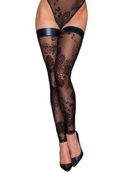 Чулки без мыска Noir Handmade F243 Tulle stockings with patterned flock embroidery, XXL фото и описание