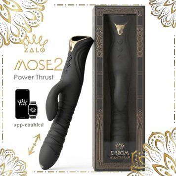 Смарт пульсатор-кролик с вибрацией Zalo Mose 2 Obsidian Black, подогрев до 42 &deg;C, кристалл Swarovski