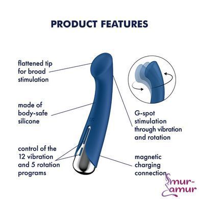 Вибратор с ротацией Satisfyer Spinning G-Spot 1 Blue, плоская площадка для стимуляции точки G фото и описание