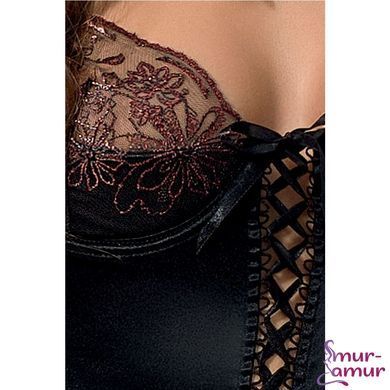 Корсет з пажами BRIDA CORSET black L/XL - Passion Exclusive, трусики, шнурівка фото і опис
