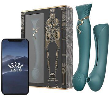 Смартвібратор 3в1 Zalo &mdash; Queen Set Jewel Green, пульсівна перлина та вакуум, кристал Swarovski