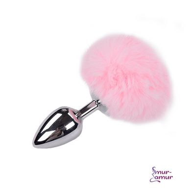 Металлическая анальная пробка Кроличий хвостик Alive Fluffly Plug L Pink фото и описание