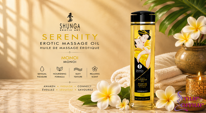 Массажное масло Shunga Serenity - Monoi (240 мл) натуральное увлажняющее фото и описание