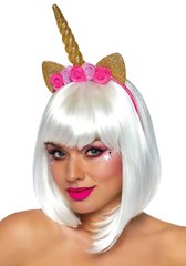 Золотой рог единорога Leg Avenue Golden unicorn flower headband, украшен цветами фото и описание
