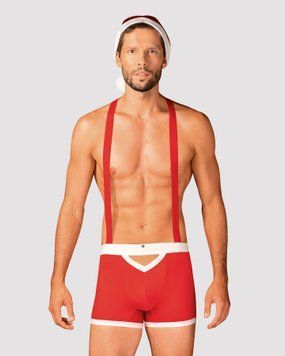 Мужской эротический костюм Санта-Клауса Obsessive Mr Claus 2XL/3XL, боксеры на подтяжках, шапочка с фото и описание