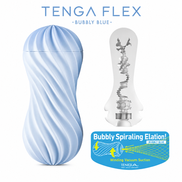 Мастурбатор Tenga FLEX Bubbly Blue зі змінною інтенсивністю, можна скручувати, вакуум фото і опис