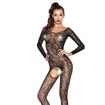 Бодістокінг Passion BS042 black, комбінезон, довгий рукав, закрите плече фото і опис