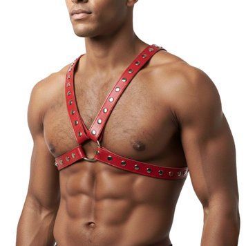 Чоловіча портупея Art of Sex - Spartacus, екошкіра, колір червоний, розмір L-2XL фото і опис