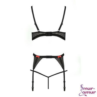 Комплект білизни PERDITA SET black S/M - Passion Exclusive: стрепи: ліф, стрінги і пояс для панчох фото і опис