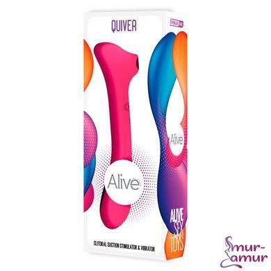 Вібратор та вакуумний кліторальний стимулятор 2-в-1 Alive Quiver Magenta Pink оновлена ​​модель фото і опис