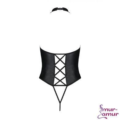 Боди из экокожи Passion NANCY BODY 6XL/7XL black, с имитацией шнуровки и открытым доступом фото и описание