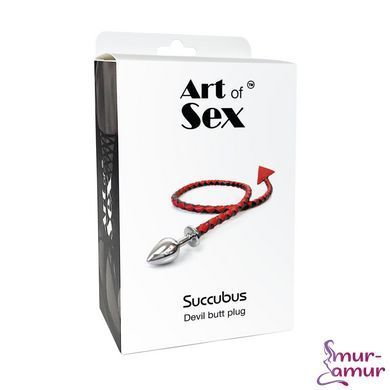 Металлическая анальная пробка S с дьявольским хвостом Art of Sex - Succubus, экокожа, черный