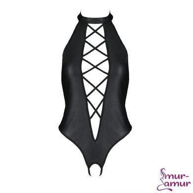 Боди из экокожи Passion NANCY BODY 6XL/7XL black, с имитацией шнуровки и открытым доступом фото и описание