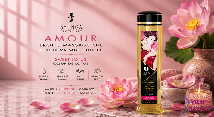 Массажное масло Shunga Amour - Sweet Lotus (240 мл) натуральное увлажняющее фото и описание